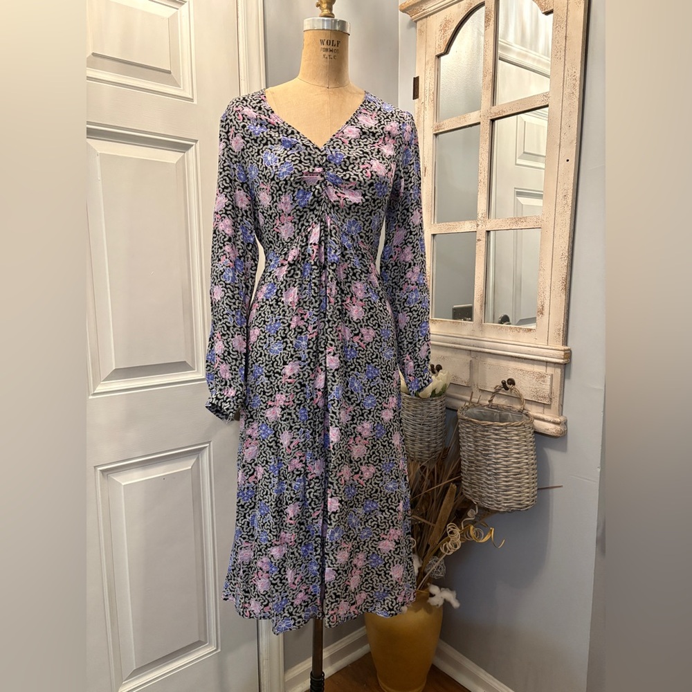Loft Floral Long Sleeve A-line Maxi Dress Size 2‎